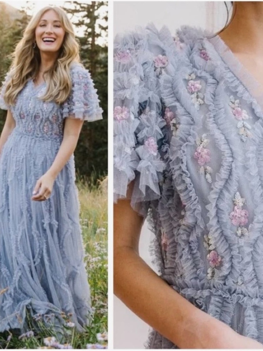 Ivy City Co Light Blue Embroidered Lace Dress